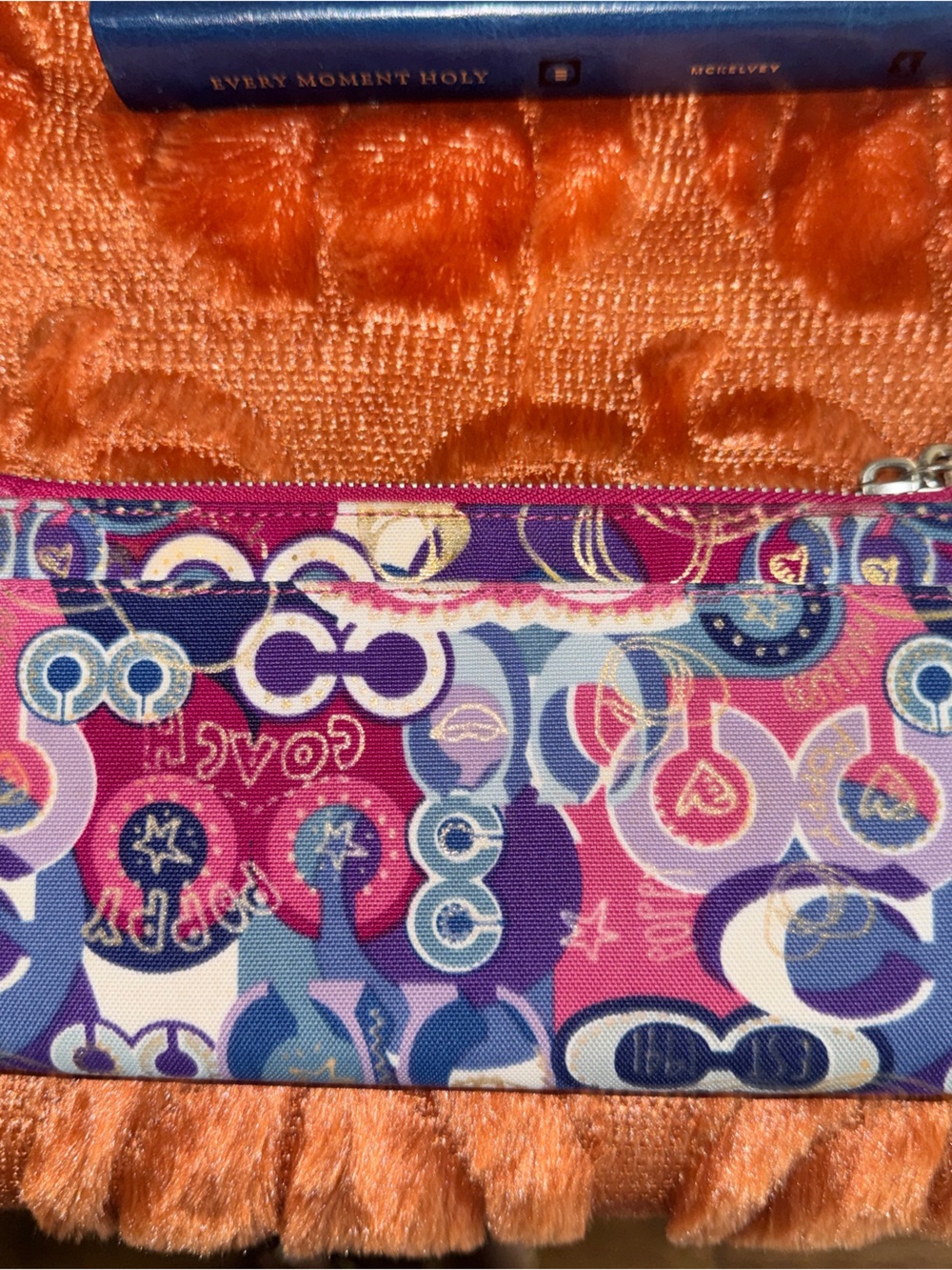 Coach poppy Pink & Purple Signature Zip Wristlet Card Case